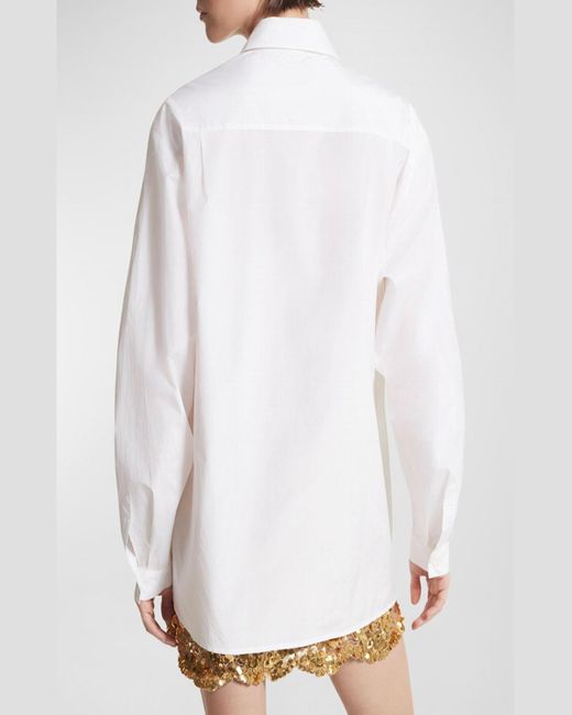 Michael Kors White Taffeta Boyfriend Button-Front Shirt