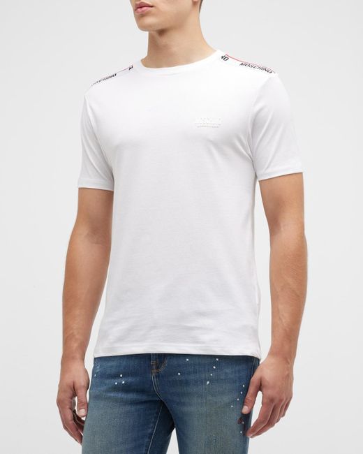 Moschino White Logo-Tape Crew T-Shirt for men