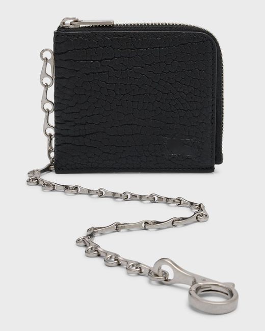 Burberry Black Leather B Chain Zip Wallet for men