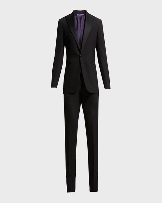 Ralph Lauren Purple Label Black Gregory Wool Barathea Peak Tuxedo for men
