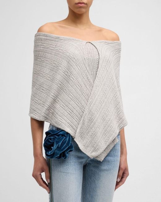 Hellessy Gray Clara Off-The-Shoulder Silk-Cashmere Cable Knit Top