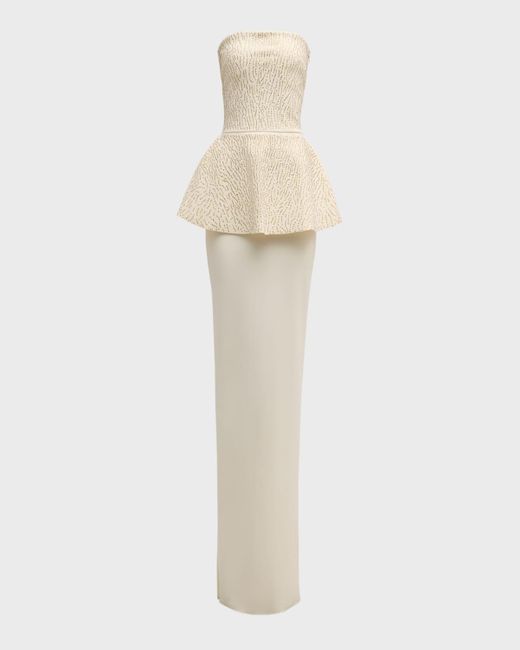 La Petite Robe Di Chiara Boni Natural Studded Strapless Peplum Column Gown