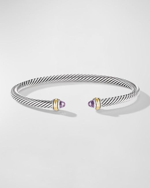 David Yurman Gray Cable Bracelet With Gemstone In Silver With 18k Gold, 4mm