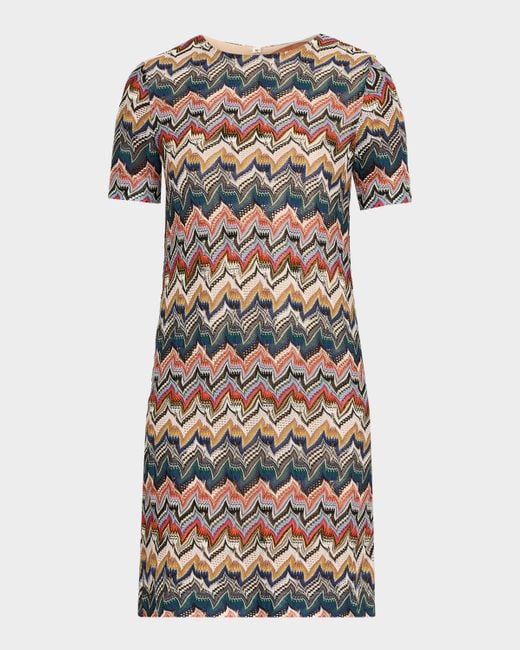 Missoni Multicolor Metallic Zigzag Short-Sleeve Mini Dress