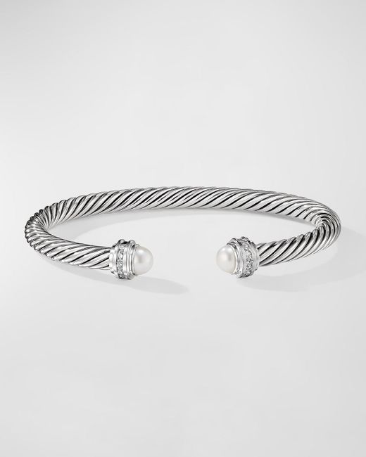 David Yurman Gray Cable Bracelet With Gemstones And Diamonds In Silver, 5mm