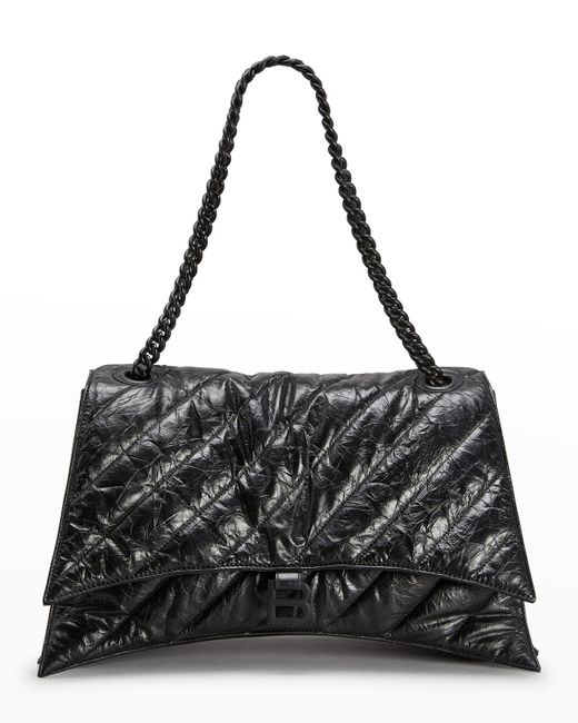 Balenciaga Black Crush Medium Quilted Chain Shoulder Bag