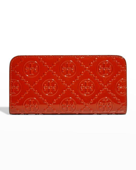 Tory Burch Red T Monogram Patent Leather Slim Wallet