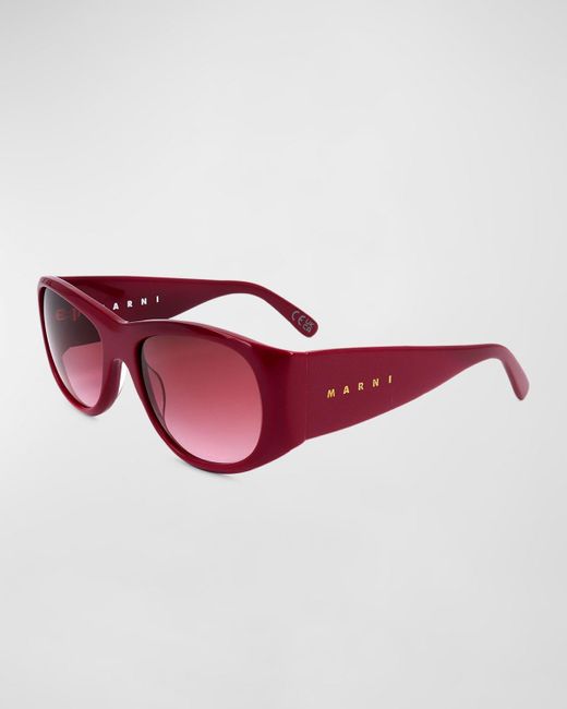 Marni Red Logo Acetate Wrap Sunglasses