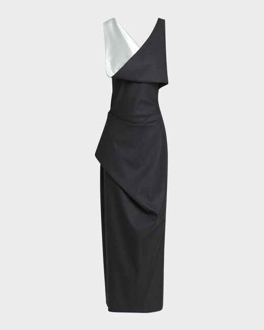 Alexander McQueen Black Draped Pinstripe Sleeveless Midi Day Dress