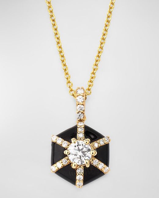 Goshwara Metallic Queen Hexagon Enamel And Diamond Pendant Necklace