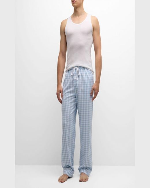 Petite Plume Blue Cotton Gingham Check Pajama Pants for men