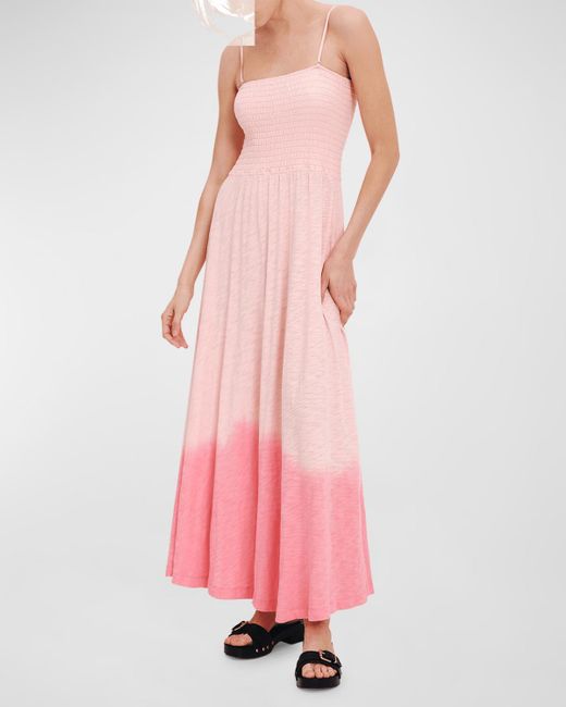 ATM Pink Tonal Drop Slub Jersey Smocked Maxi Dress