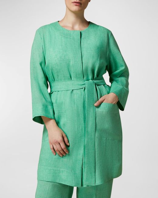 Marina Rinaldi Green Plus Size Fiordo Lightweight Linen Duster Coat