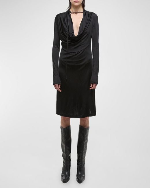 Helmut Lang Black Liquid Jersey Cowl-Neck Dress