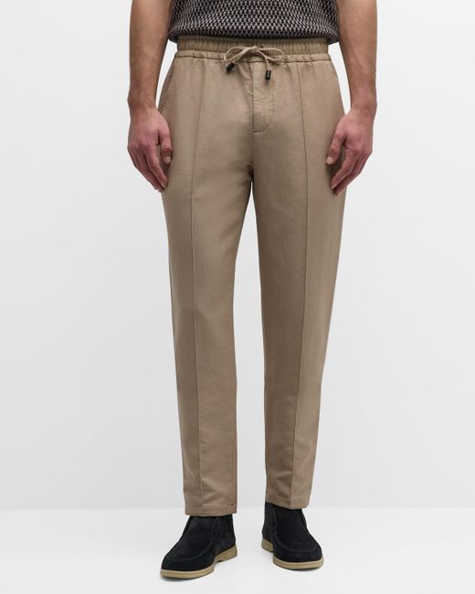 Isaia Natural Cotton-Linen Drawstring Pants for men