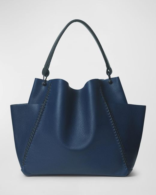 Callista Blue Stitch Grained Leather Shoulder Bag