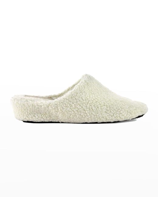 Jacques Levine White Faux-Fur Wedge Slippers