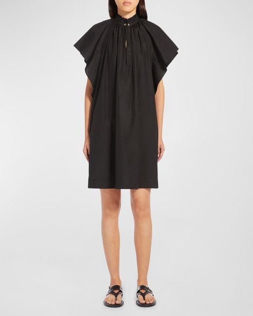 Max Mara Studio Black Sospiro Ruched Cutout Cotton Poplin Mini Dress