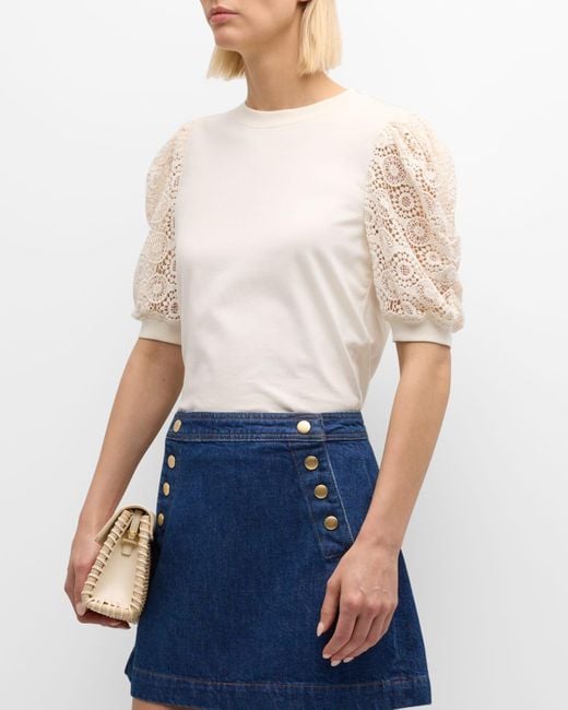 FRAME White Frankie Lace-Sleeve Tee