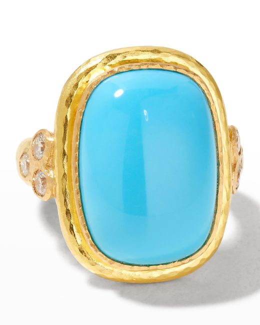 Elizabeth Locke Blue 19k Gold Cushion-cut Turquoise Ring With Diamonds, Size 6.5