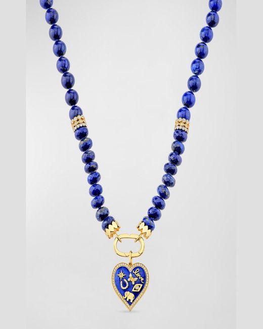 Sydney Evan Blue 14K And Diamond Icon Heart Beaded Necklace