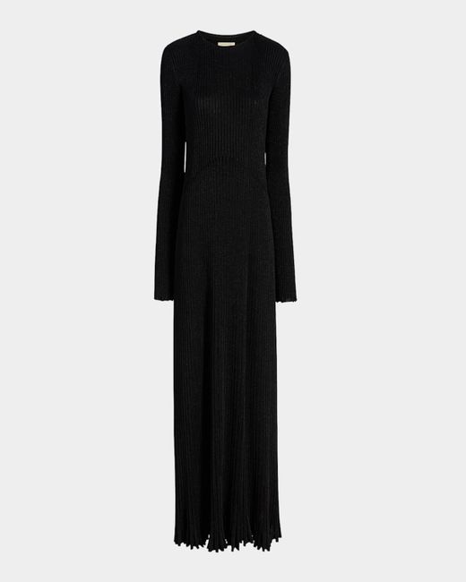 Khaite Black Okla Metalic Rib-Knit Maxi Dress