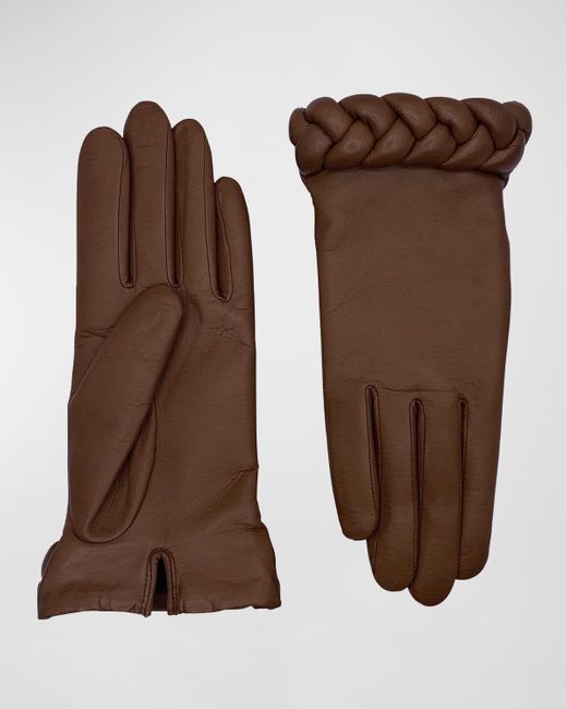 Agnelle Brown Edith Braided Leather Gloves