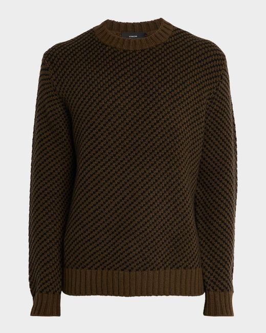 Vince Brown Birdseye Twill Wool-Cashmere Crewneck Sweater for men