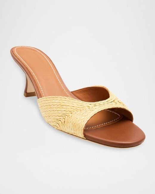 Staud Multicolor Brigitte Raffia Kitten-Heel Mules