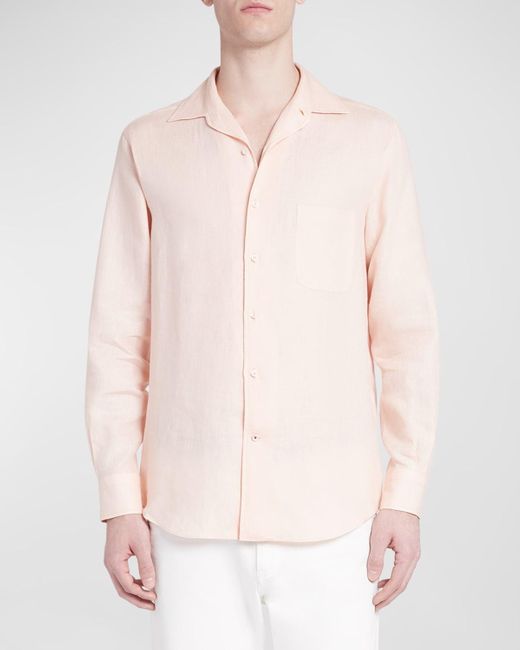 Loro Piana Pink Andrew Long-sleeve Linen Shirt for men
