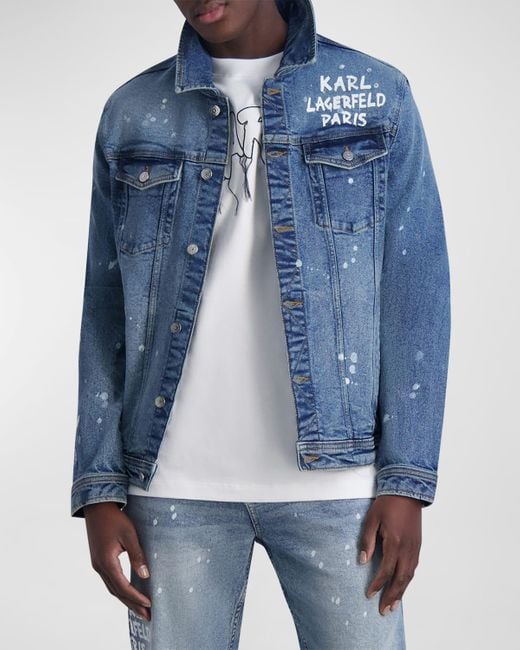 Karl Lagerfeld Blue Graffiti Logo Denim Jacket for men