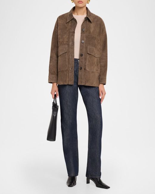 Arma Brown Kaylee Button-Down Suede Shirt Jacket