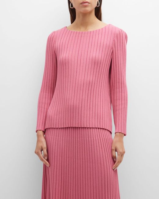 Misook Boat Neck Rib Knit Top In Pink Lyst
