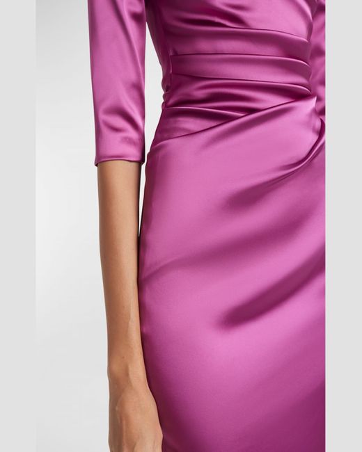 Talbot Runhof Pink 3/4-sleeve Draped Stretch Satin Dress