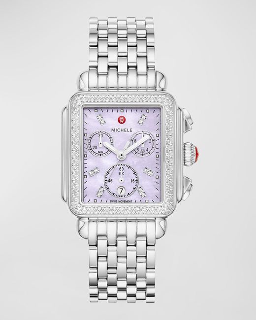 Michele White Deco Stainless Steel Diamond Watch
