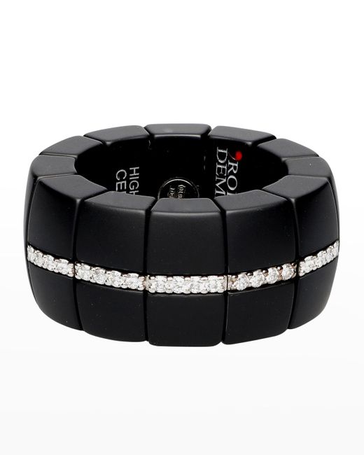 ’ROBERTO DEMEGLIO Black Ceramic Stretch Ring W/ Diamond Pave, Size 5