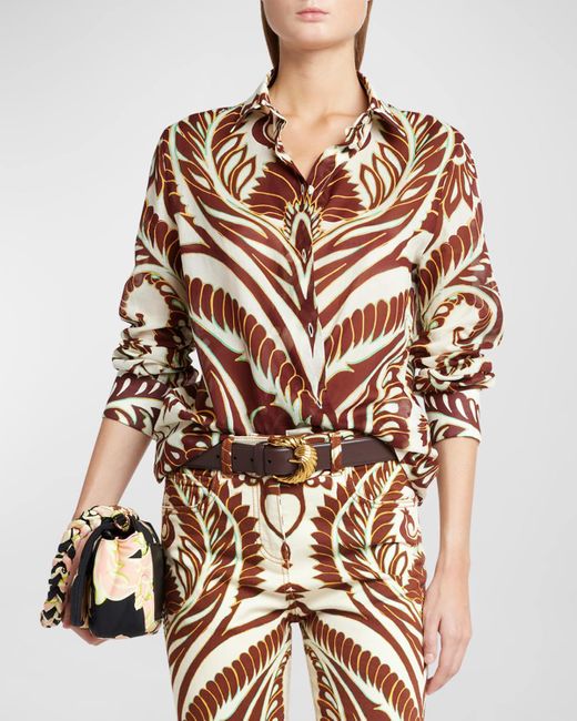 Etro Brown Long-sleeve Printed Button-front Top