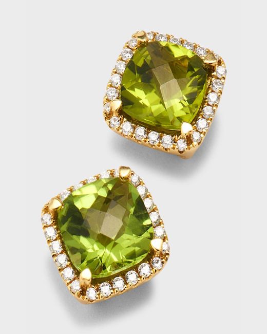 Lisa Nik Metallic 18k Yellow Gold Peridot Earrings With Diamonds