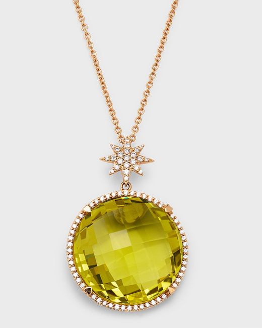 Lisa Nik Metallic 18k Rose Gold Round Lemon Quartz And Diamond Necklace With Star Bail