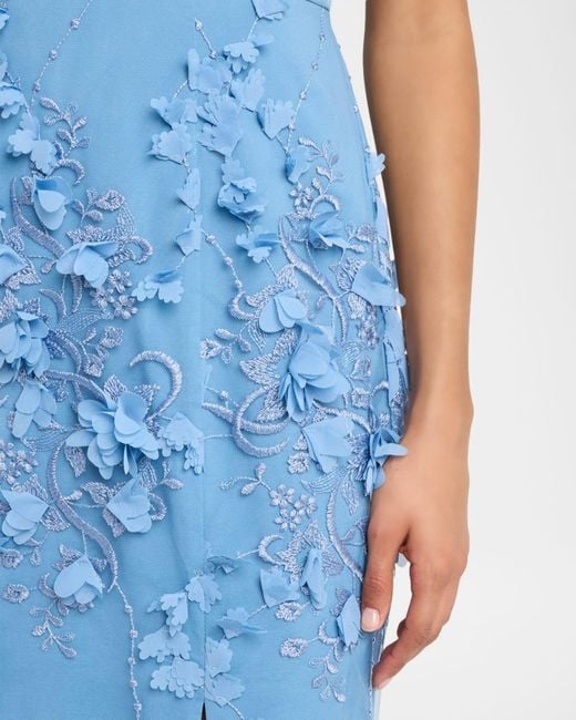 aidan mattox embroidered dress Aidan Mattox Embroidered Floral Applique Gown, Blue, Women's, 12,