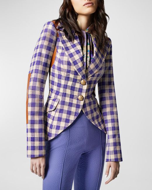 Smythe Purple Rifle-patch Equestrian Blazer With Leather Patch