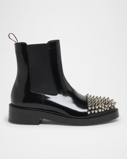 Christian Louboutin Black Battersea Leather Chelsea Boots With Spikes for men