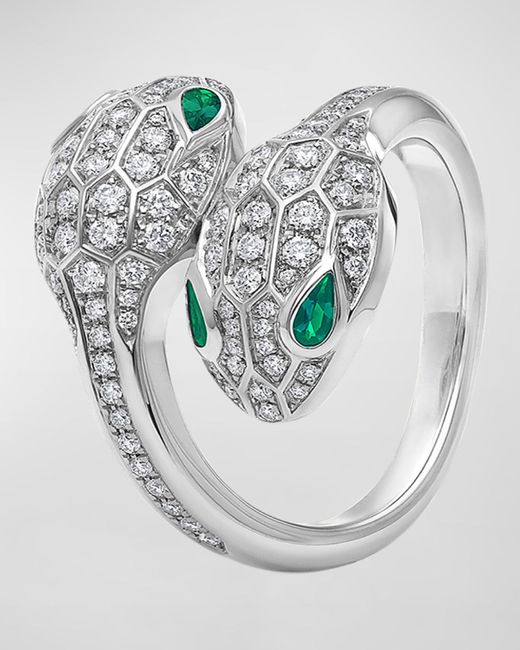 BVLGARI Gray Serpenti Seduttori Ring With Emeralds And Diamonds, Eu 50 / Us 6.25