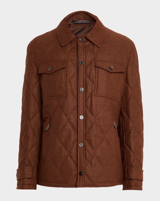 Isaia Brown Apos;S Quilted Wool-Blend Jacket for men
