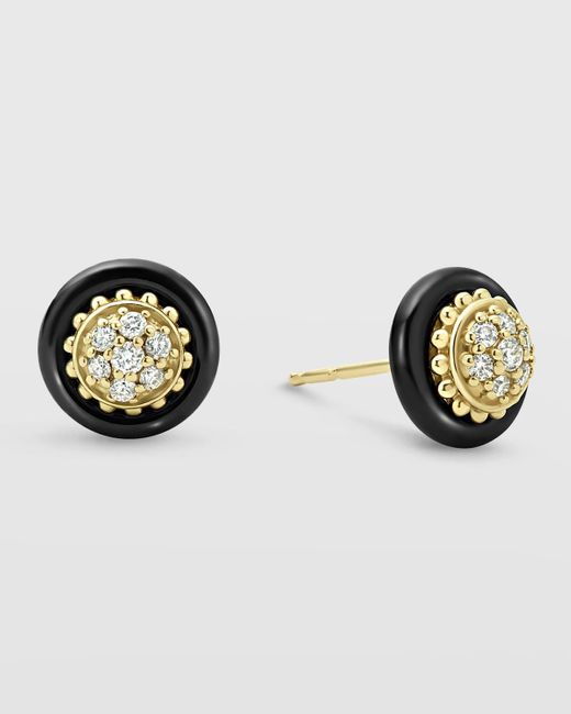 Lagos Metallic 18k Gold And Black Caviar Diamond 9mm Stud Earrings