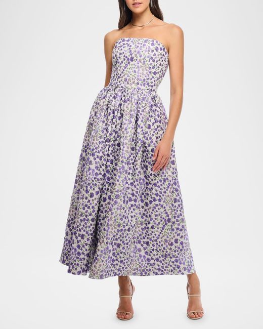 Shoshanna Purple Dana Floral-Print Strapless A-Line Dress