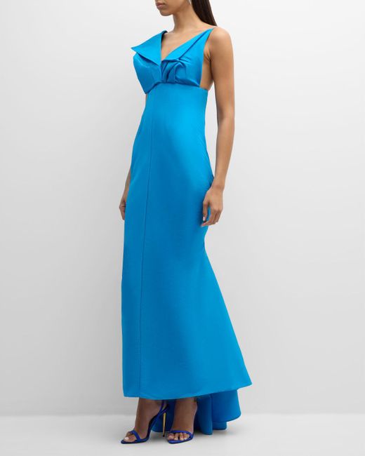 Christopher John Rogers Blue Crushed Bust Trumpet Gown With Tie Back Detail