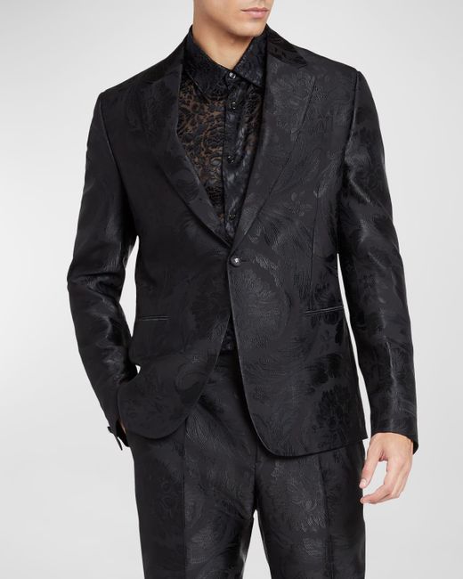Versace Black Barocco Jacquard Tuxedo Jacket for men