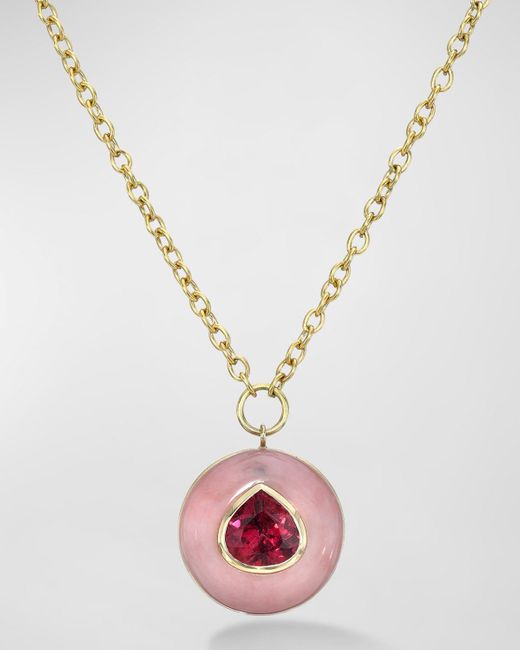 Retrouvai Metallic One-Of-A-Kind Pear Rubellite & Opal Pendant Necklace