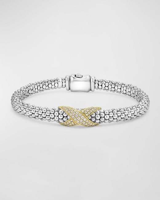 Lagos Metallic Sterling Silver And 18k Embrace Diamond Pave Rope Bracelet